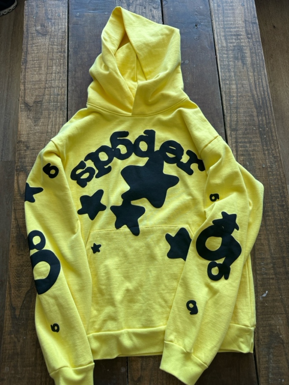Yellow Graphic Hoodie with Black Stars - Unbranded